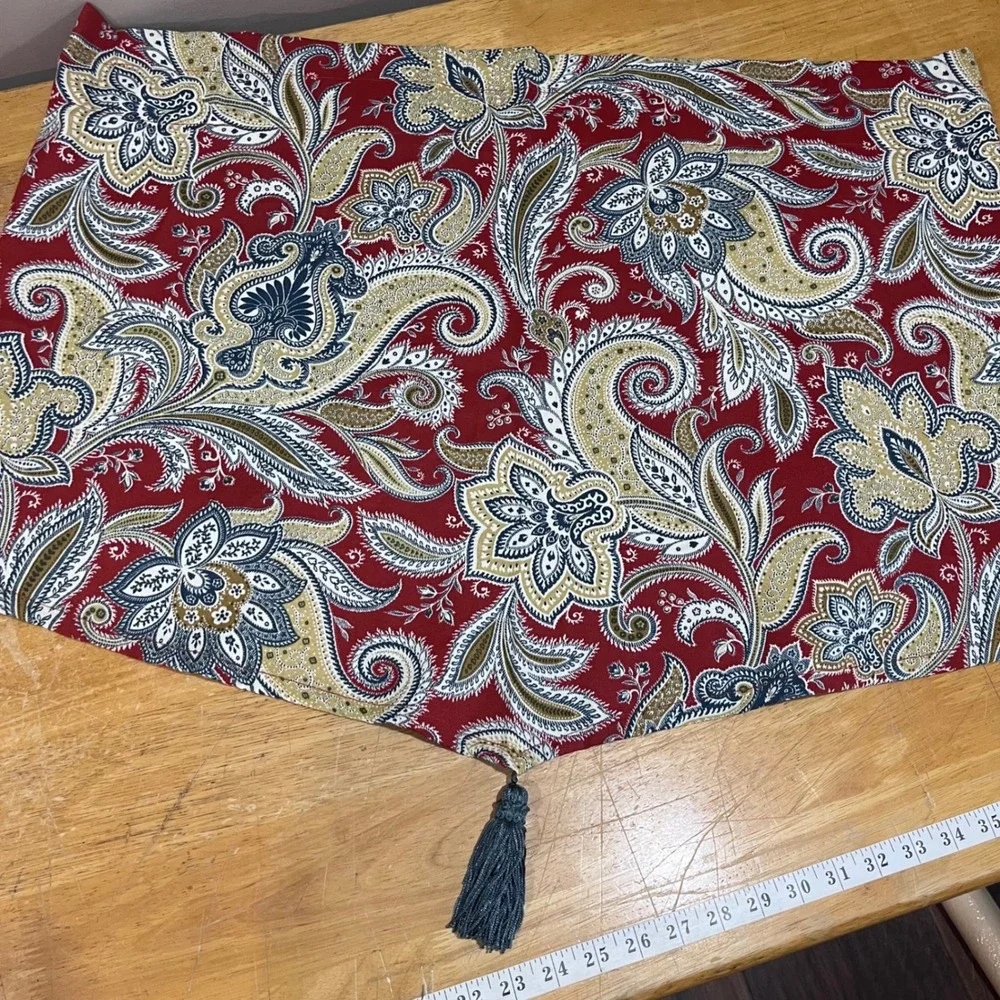 Waverly Traditions Red‎ Paisley Tassel Window Valance Vtg Boho Traditional 26x24